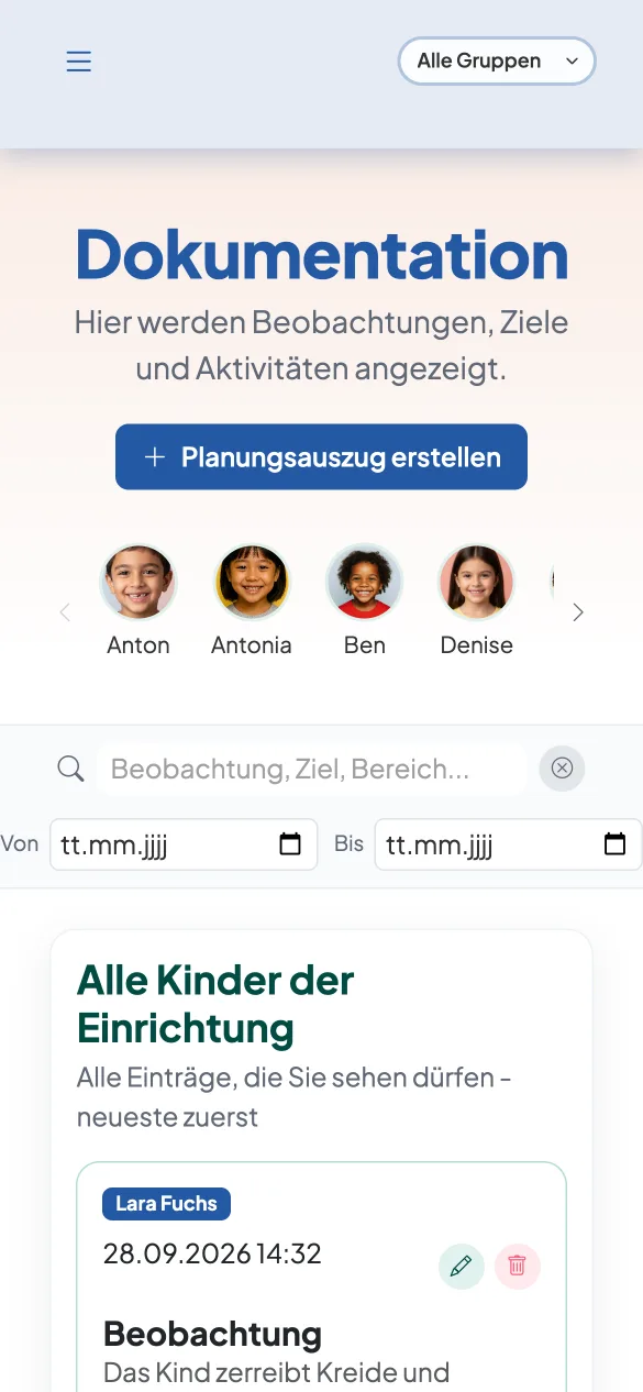 Beobachtungsdokumentation in aikita am Handy