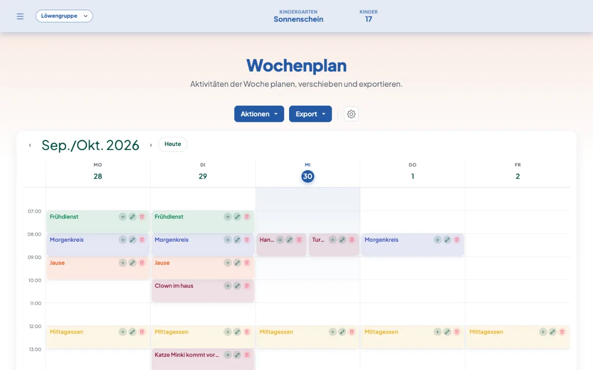 Wochenplan der Löwengruppe in aikita am Laptop
