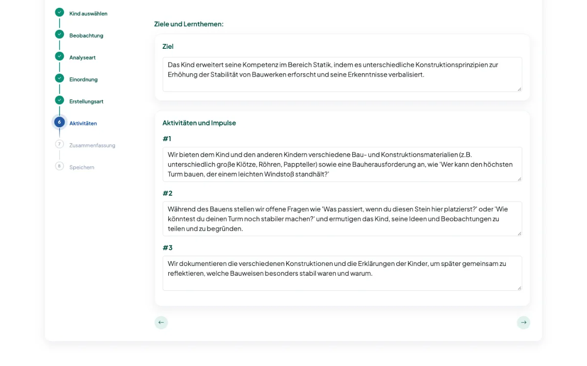 Screenshot aus aikita: KI-gestützte pädagogische Planung im Kindergarten